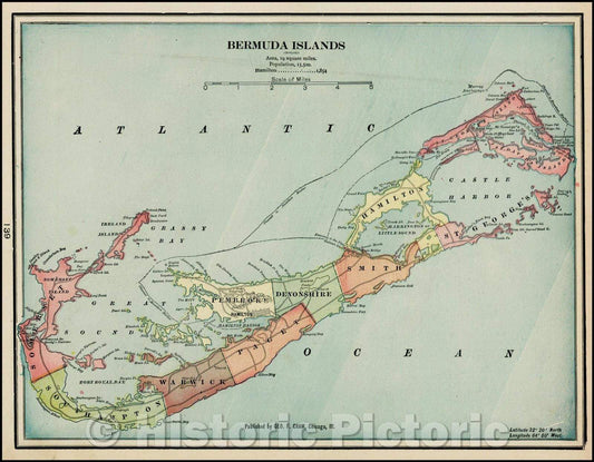 Historic Map - Bermuda Islands, 1887, George F. Cram - Vintage Wall Art