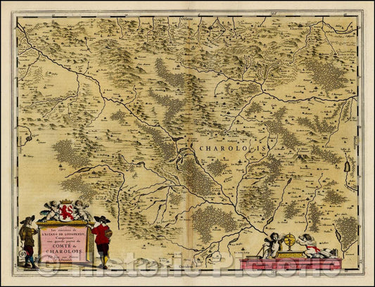 Historic Map - Les environs de L'Estang De Longpendu une grande partie du Comte de Charol :: Around L'Estang From Longpendu much of the Earl of Charolois, 1640 - Vintage Wall Art