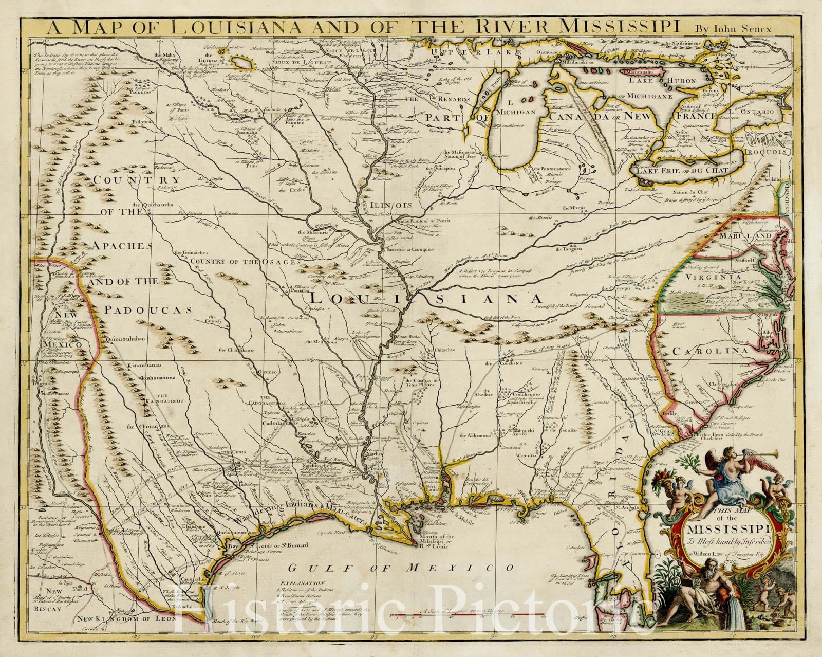 Historic Map - A Map of Louisiana And Of The River Mississipi, 1721, John Senex v2