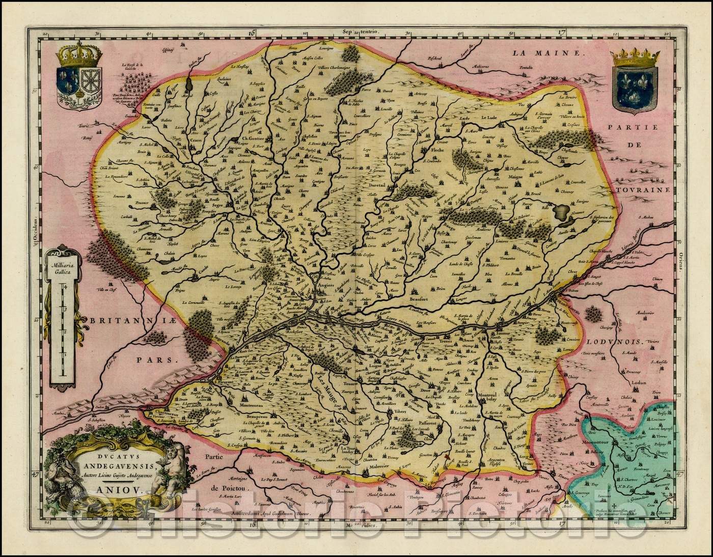 Historic Map - Ducatus Andegavensis/Map of the Anjou Region, Loire River Valley and Angiers, 1642, Willem Janszoon Blaeu - Vintage Wall Art