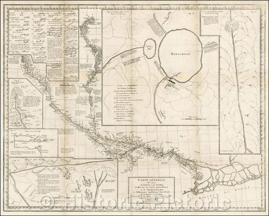 Historic Map - Carte Generale du Cours du Gange et du Gagra dressee sur les Cartes particulieres :: illustrating the course of the Ganges and Ghaghra rivers, 1784 - Vintage Wall Art