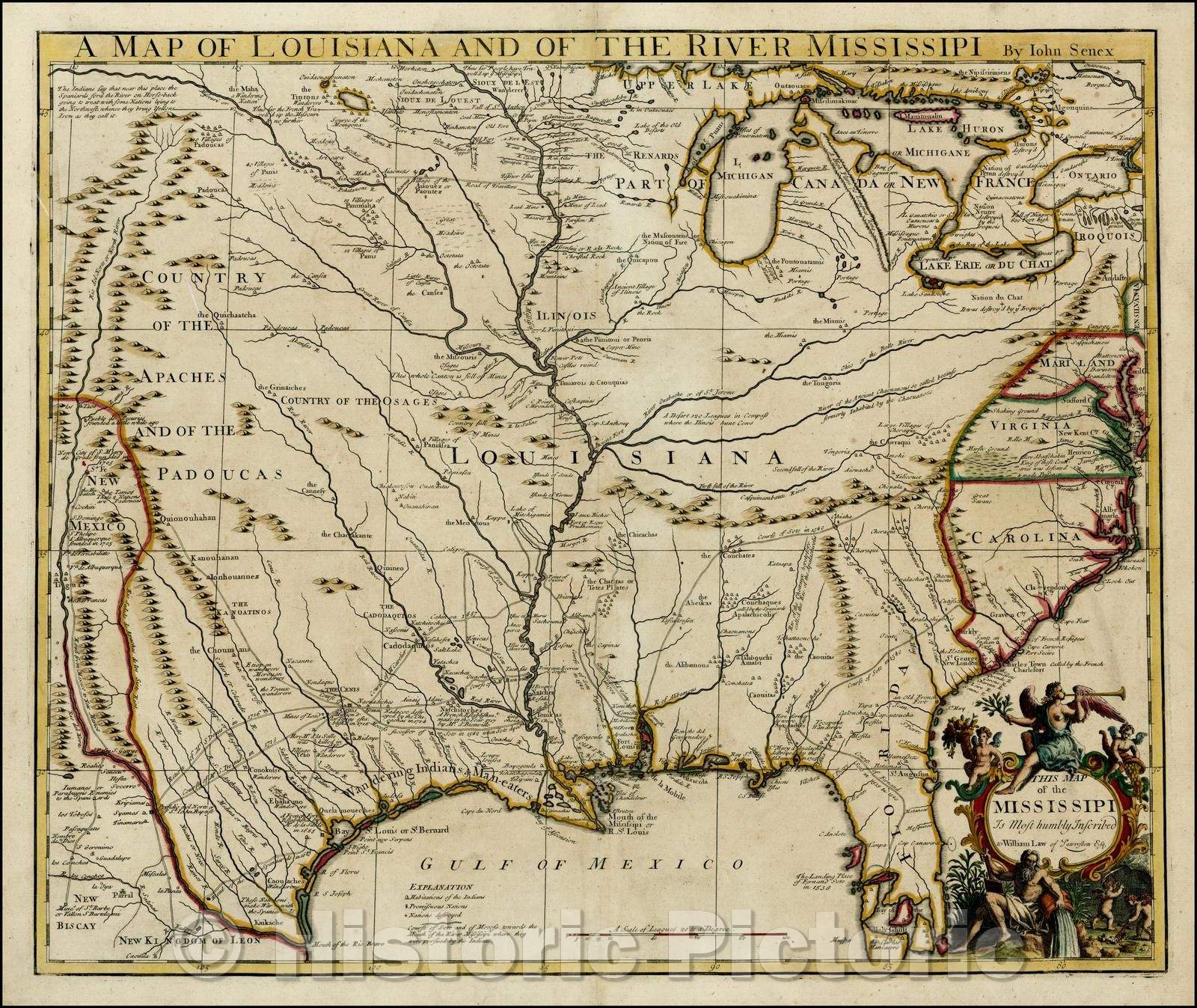 Historic Map - A Map of Louisiana And Of The River Mississipi, 1721, John Senex v3