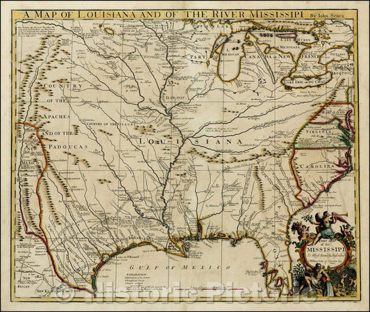 Historic Map - A Map of Louisiana And Of The River Mississipi, 1721, John Senex v3