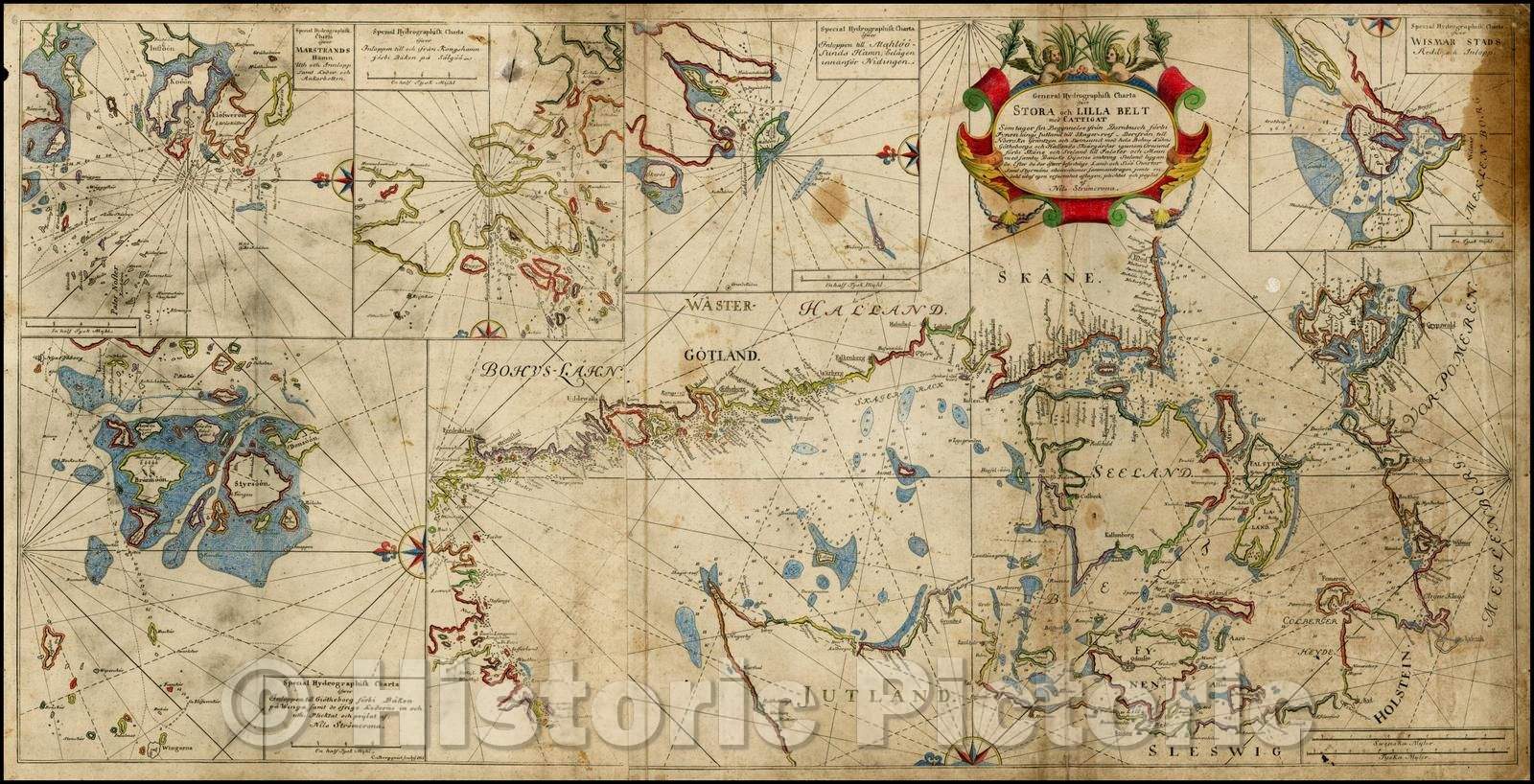 Historic Map - General Hydrographisk Charta ofwer Stora oc Lilla Belt med Cattigat, 1737, Nils Stromcrona - Vintage Wall Art