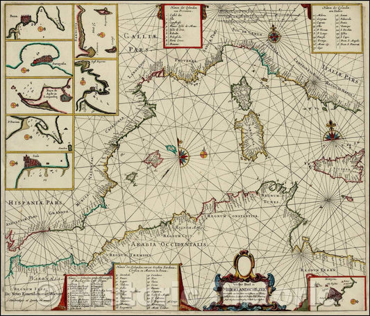 Historic Map - West Indische PASKAERT waerin de graden der breedde-West Indian PASKAERT waerin the degrees of breedde, 1676, Hendrick Doncker - Vintage Wall Art