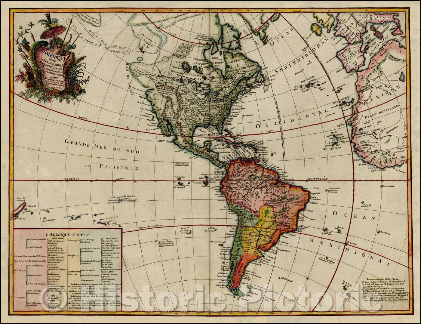 Historic Map - L'Amerique Suivant Le R.P.Charlevoix Jte. Mr. De La Condamine et Plusieurs :: Le Rouge's of America, Behring's discoveries along in Alaska, 1774 - Vintage Wall Art