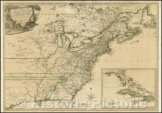 Historic Map - Colonies Angloises Dans L'Amerique Septentrionale. Par :: Colonies Angloises In The North America. Mr Phelippeaux, 1779 - Vintage Wall Art