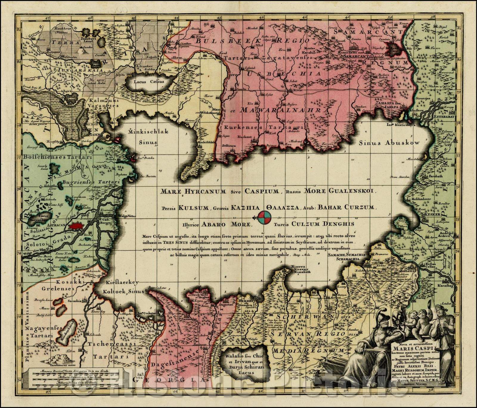 Historic Map - Nova et accuratissima Maris Caspii ac Regionum Adjacentium Delineatio/Map of the Caspian Sea and neighboring countries, 1730 - Vintage Wall Art