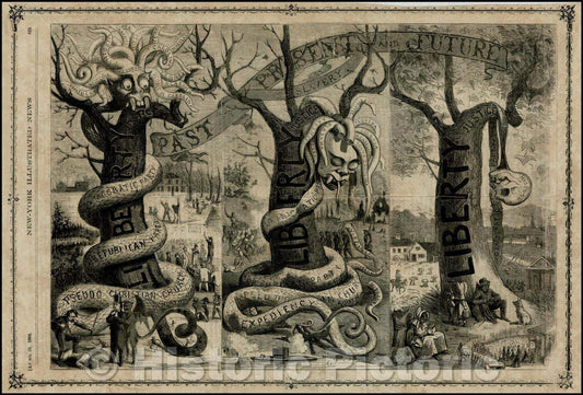 Historic Map - Past Present and Future of Slavery, 1864, - Vintage Wall Art