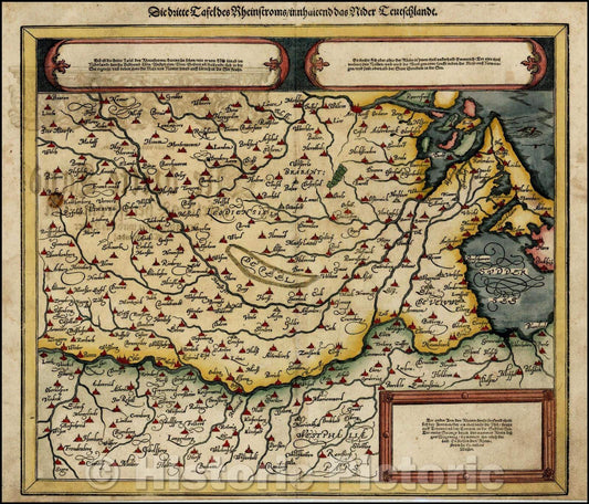 Historic Map - Die dritte Tafel des Rheinstroms :: Innhaltend das Nider Teutschlandt/Rhine and its Tributaries, from Bonn and Cologne, 1588 - Vintage Wall Art