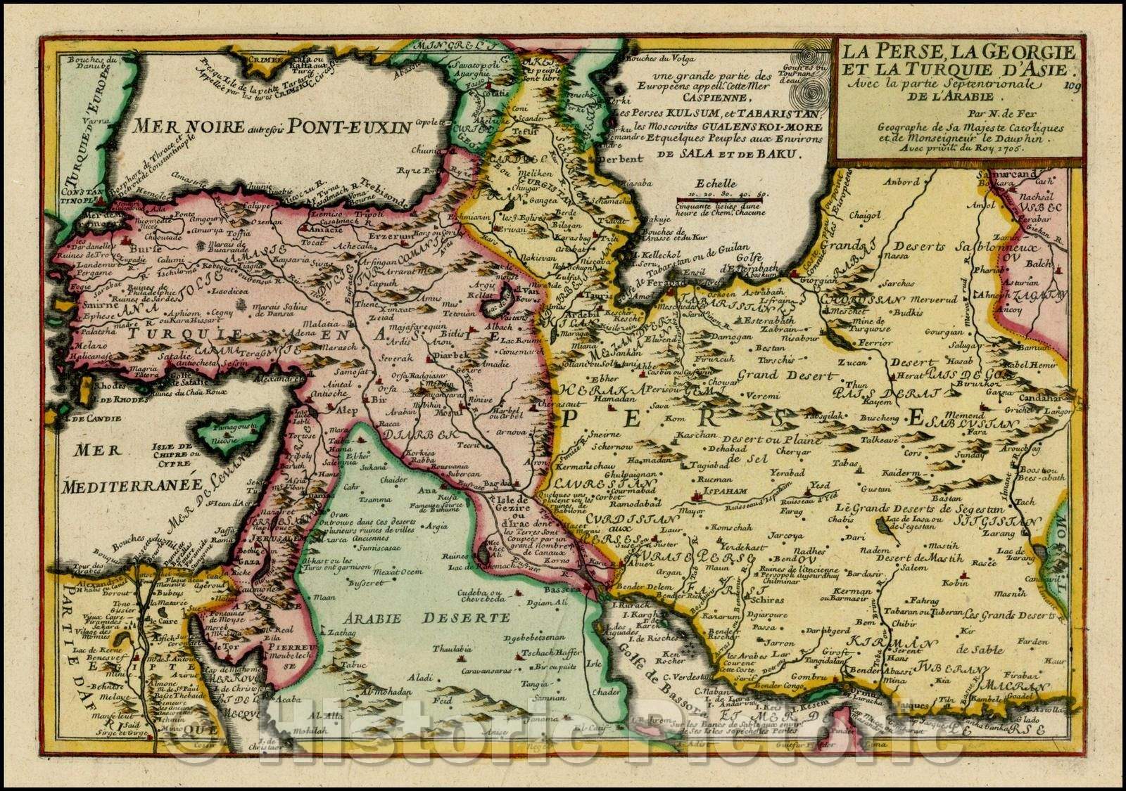 Historic Map - La Perse La Georgie et La Turqui D'Asie Avec la partie Septentrionale de L'Arabie, 1705, Nicolas de Fer v1