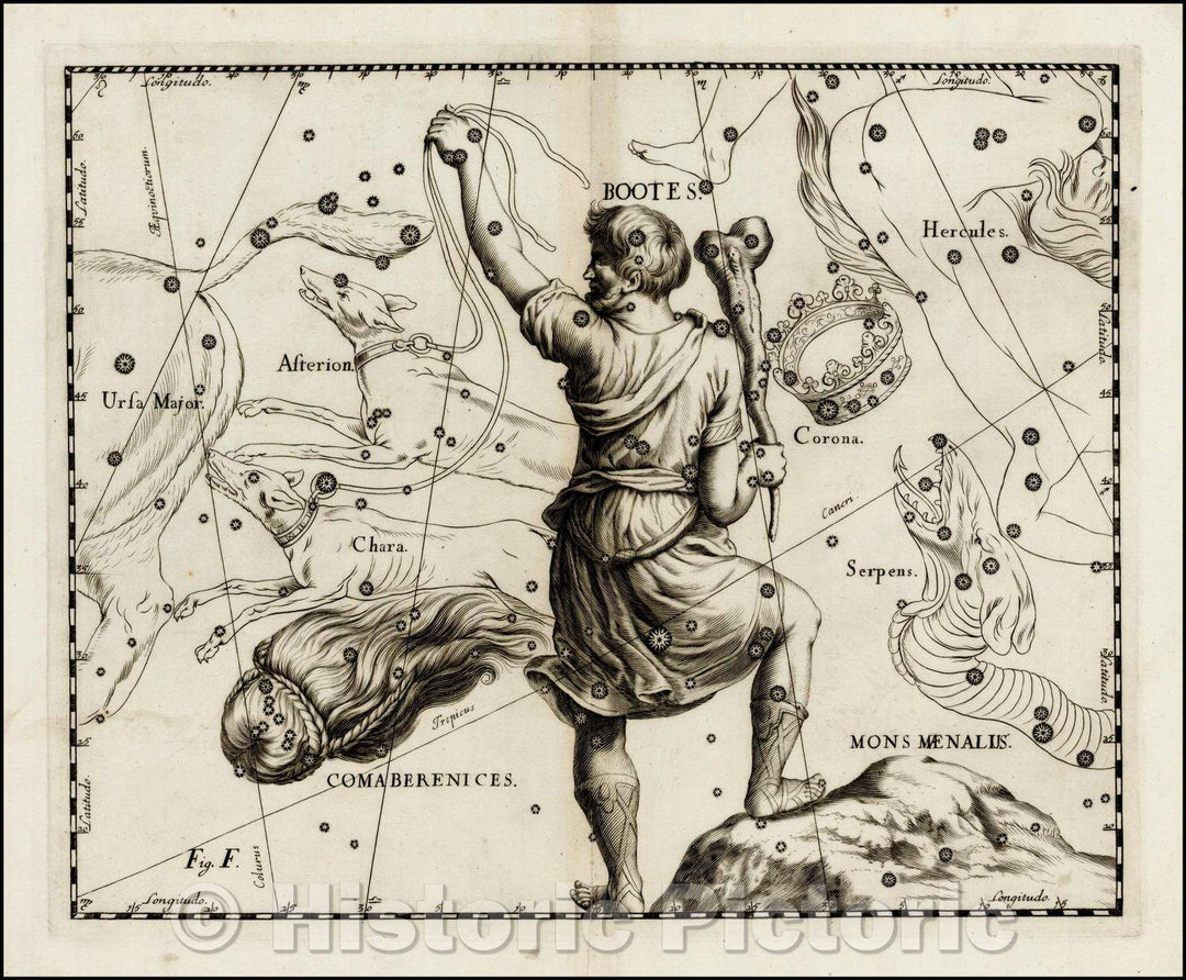 Historic Map - Bootes, 1687, Johannes Hevelius - Vintage Wall Art