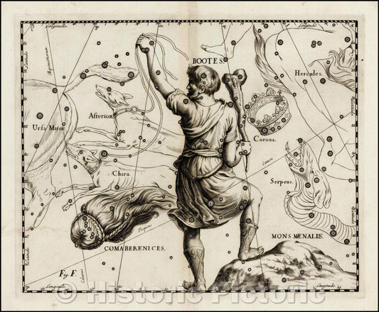 Historic Map - Bootes, 1687, Johannes Hevelius - Vintage Wall Art