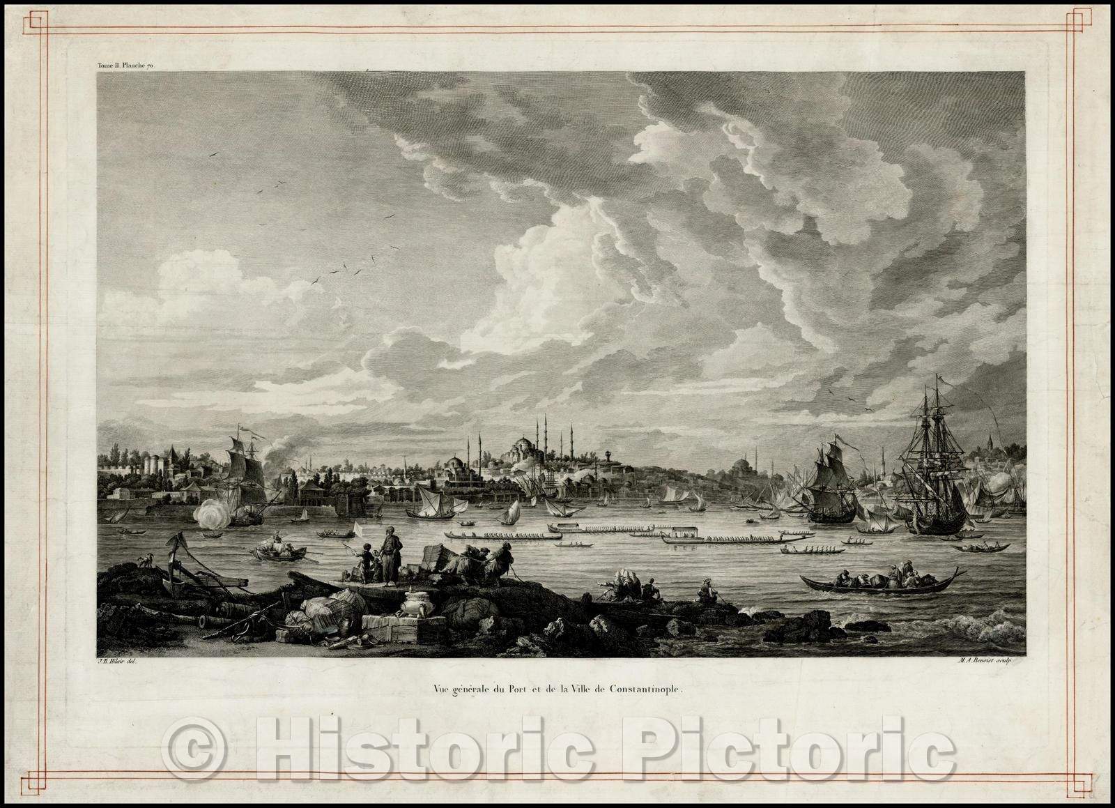 Historic Map - Vue generale du Port et de la Ville de Constantinople/View of Istanbul, 1822, J.B. Hilair - Vintage Wall Art