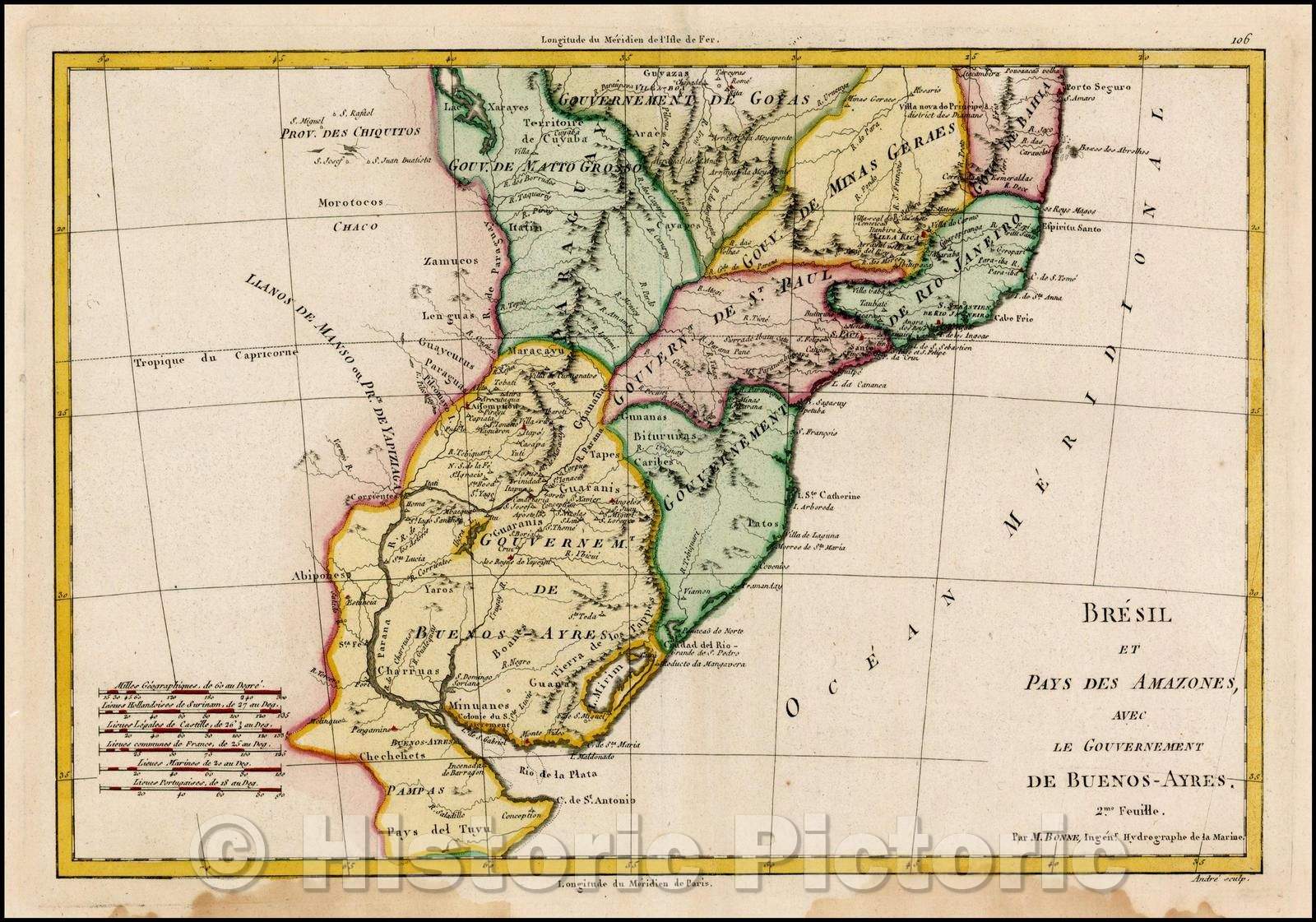 Historic Map - Bresil et Pays Des Amazones, avec Le Gouvernement De Buenos-Ayres, 1787, Rigobert Bonne v3