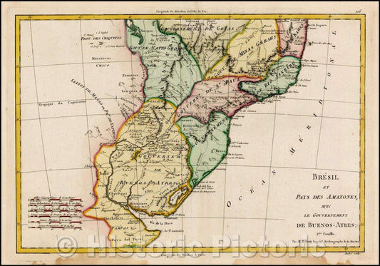 Historic Map - Bresil et Pays Des Amazones, avec Le Gouvernement De Buenos-Ayres, 1787, Rigobert Bonne v3