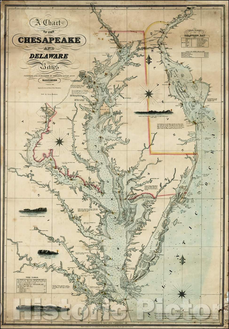 Historic Map - A Chart of the Chesapeake and Delaware Bays, 1862, Fielding Lucas Jr. v1