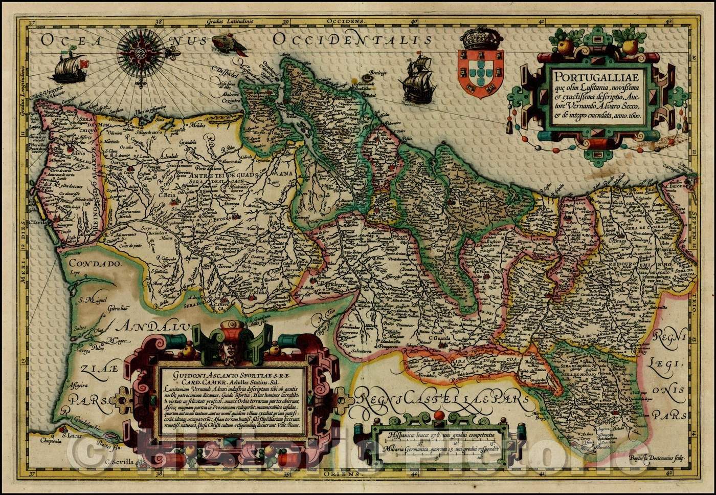 Historic Map - Portugalliae que olim Lusitania, novissima et exactissima descriptio/Map of Portugal, Bussemacher in Cologne, west at the top, 1606 - Vintage Wall Art