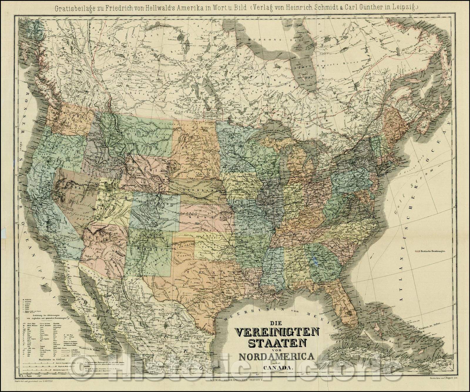 Historic Map - Die Vereinigten Staaten von Nord America nebst Canada, 1867, Heinrich Kiepert v2