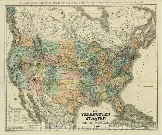 Historic Map - Die Vereinigten Staaten von Nord America nebst Canada, 1867, Heinrich Kiepert v2