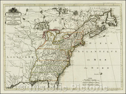 Historic Map - Carte Generale des Treize Etats Unis de L'Amerique Septentrionale/Covens & Mortier Map of the United States, 1783, Johannes Covens - Vintage Wall Art