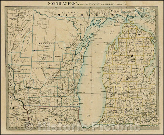 Historic Map - North America Parts Of Wisconsin And Michigan Sheet V, 1844, SDUK v2