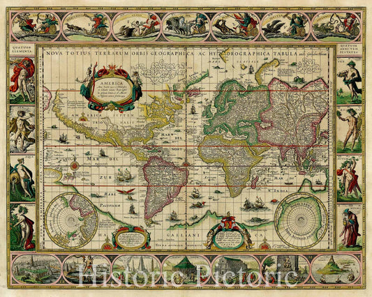 Blaeu's World Map (1630) - Historical Map Reproduction