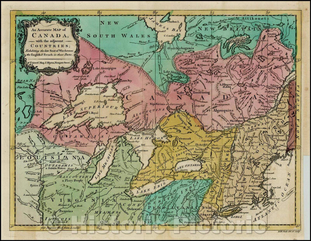 Historic Map - An Accurate Map of Canada, with the adjacent Countries; exhibiting the late Seat of War between the English & French in those Parts, 1761 - Vintage Wall Art