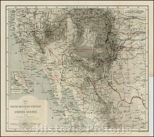 Historic Map - Map of the South-Western Portion of the United States and of Sonora and Chihuahua to illustrate the Paper, 1870, Royal Geographical Society v1