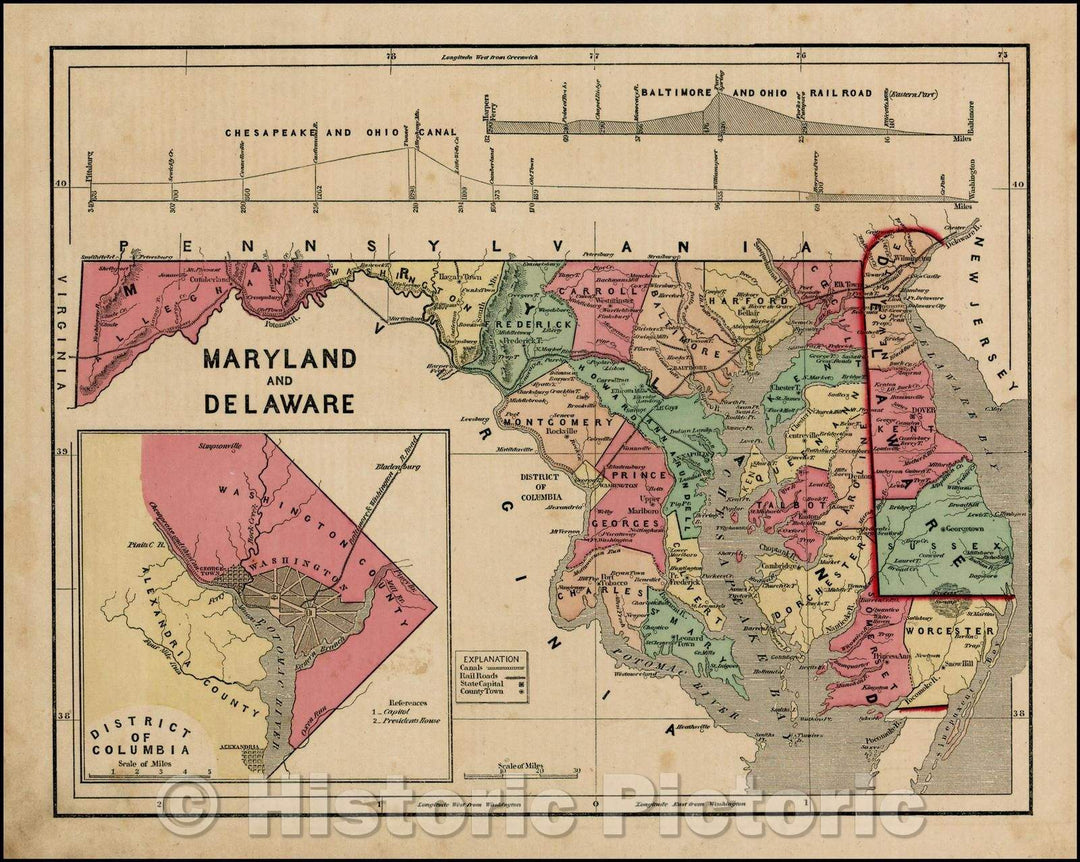 Historic Map - Maryland & Delaware [Inset of Washington DC], 1856, Sidney Morse v1