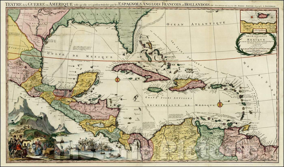 Historic Map - Theater of War in America/Teatre de la Guerre en Amerique telle qu'elle est a present Possedee par les Espagnols, Anglois, Francois, 1705 v1