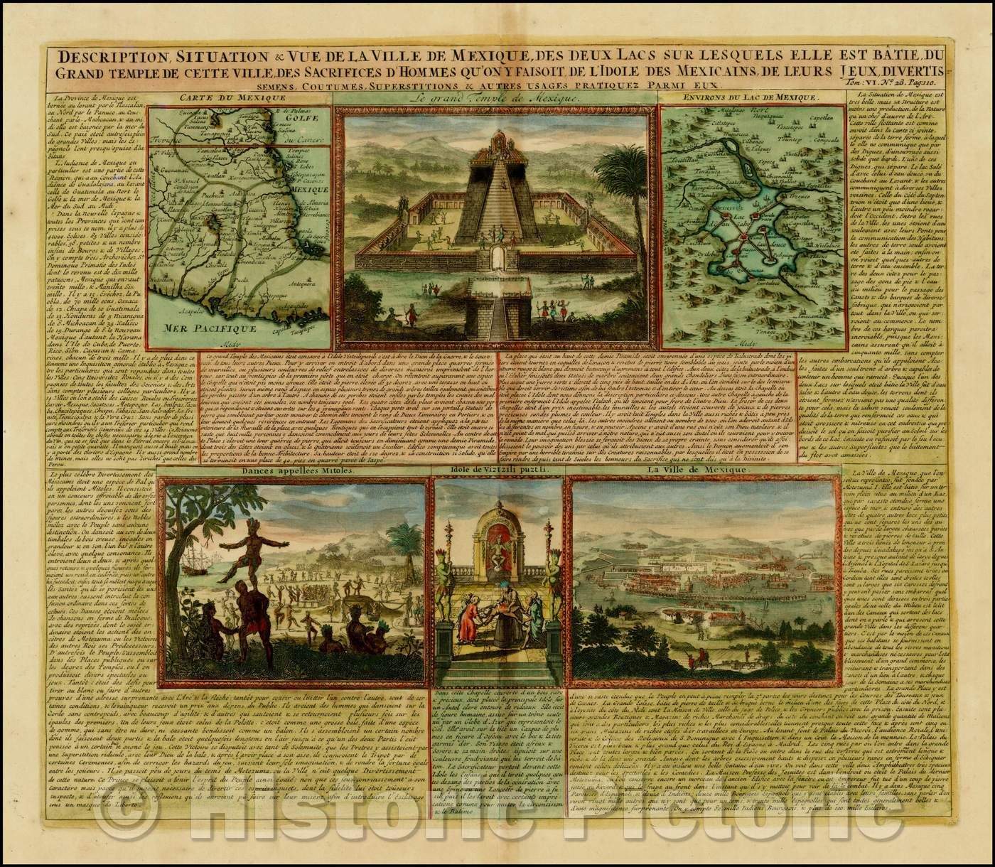 Historic Map - Description, Situation & Vue De La Ville De Mexique, Des Deux Lacs Sur Lesquels Elle Est Batie/Map of the environs and City of Mexico, 1719 - Vintage Wall Art