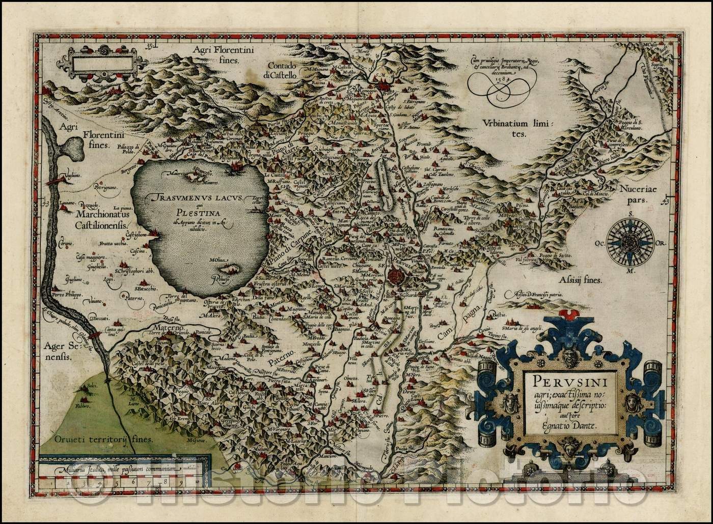 Historic Map - Perusini agri exactissima novissimaque descriptio auctore Egnatio Dante, 1588, Abraham Ortelius - Vintage Wall Art