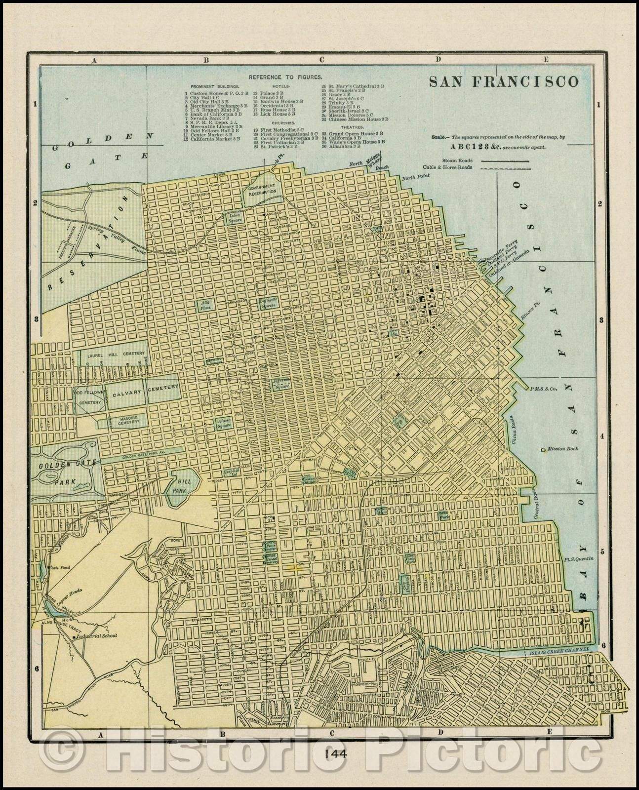 Historic Map - San Francisco, 1895, George F. Cram - Vintage Wall Art