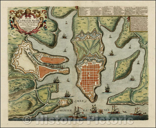 Historic Map - Plan De La Ville De Malthe ses Forts, ses Nouvelles Fortifications/Danet's Map of Malta, on the Island of Malta, 1725, Guillaume Danet - Vintage Wall Art