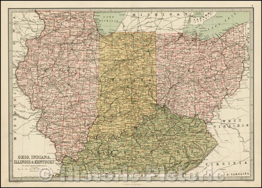 Historic Map - Ohio, Indiana, Illinois & Kentucky, 1875, T. Ellwood Zell - Vintage Wall Art