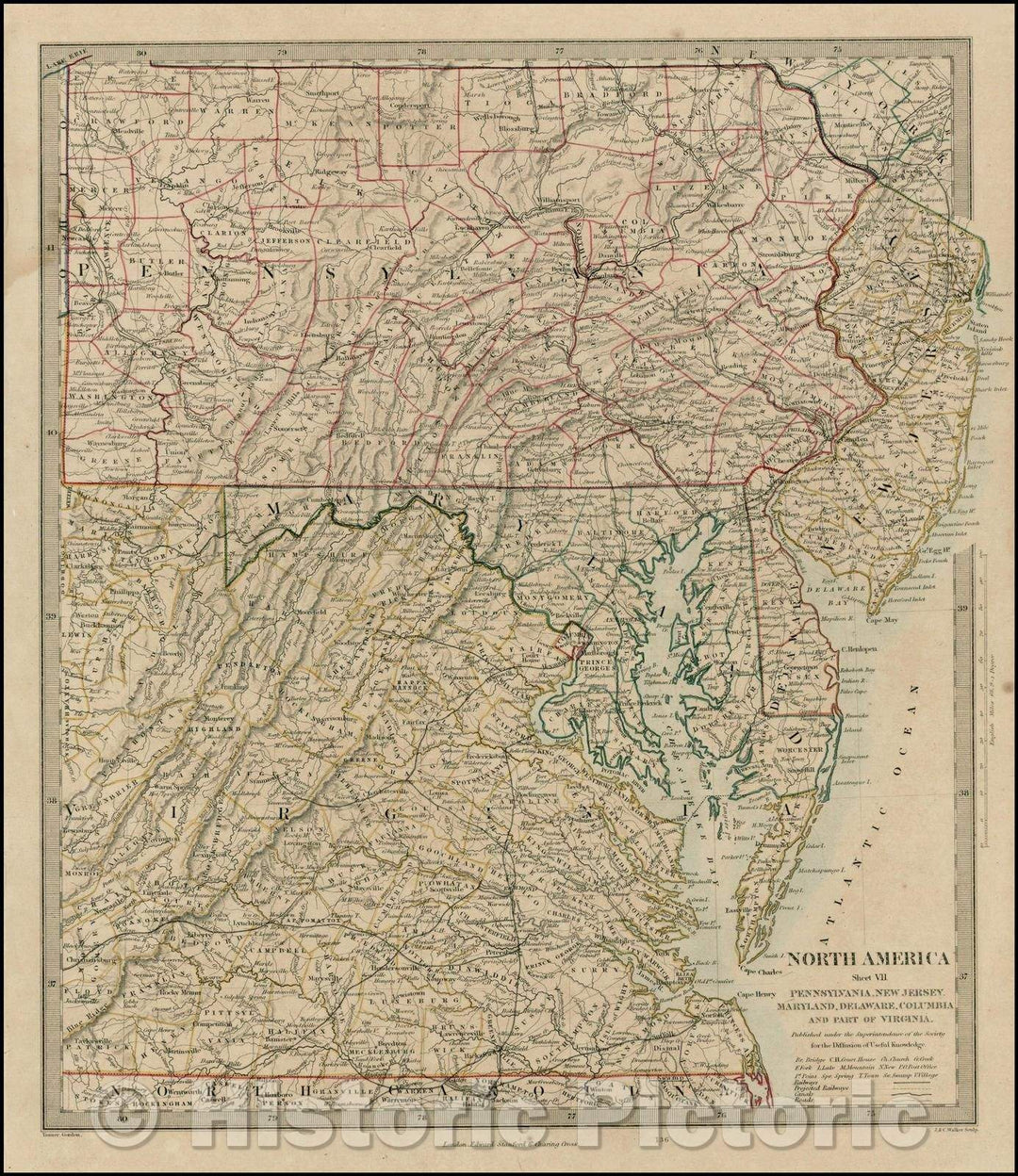 Historic Map - North America Sheet VII, Pennsylvania, New Jersey, Maryland, Delaware Columbia and Part of Virginia, 1844, SDUK v1