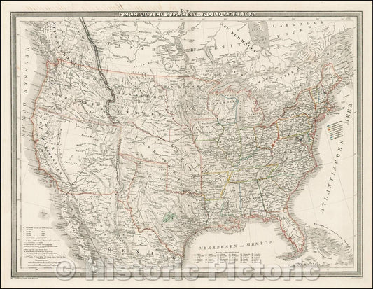 Historic Map - Die Vereinigten Staaten v. Nord-America, 1847, Carl Ferdinand Weiland - Vintage Wall Art