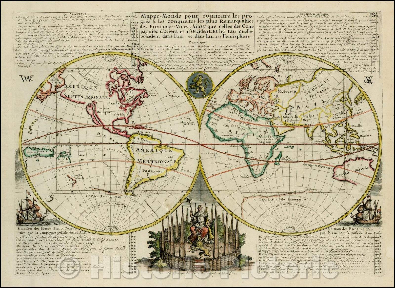 Historic Map - Mappe-Monde pour connoitre les progres & les conquestes les plus Remarquables des Provinces-Unies, Ainsy que celles des Compagnies d'Orient, 1719 v1