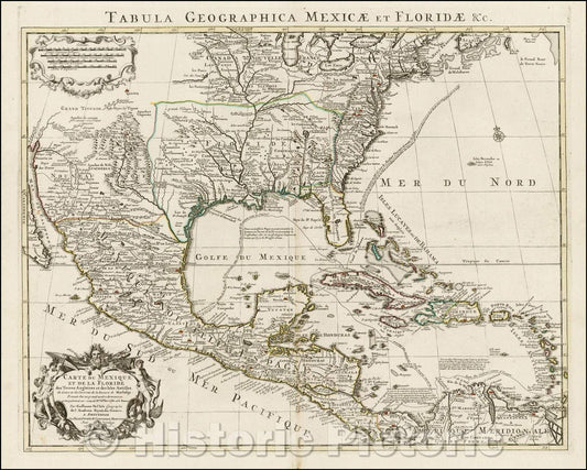 Historic Map - Carte Du Mexique et de la Floride des Terres Angloises et des Isles Antilles du Cours et des Environs de la Riviere Mississipi, 1722 v2