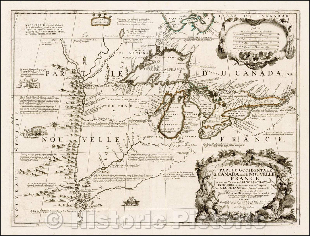 Historic Map - Partie Occidentale du Canada ou de la Nouvelle France ou sont les Nations des Ilinois, de Tracy, les Iroquois, et Plusieurs autres Peuples, 1688 v2