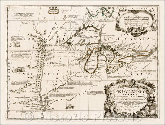 Historic Map - Partie Occidentale du Canada ou de la Nouvelle France ou sont les Nations des Ilinois, de Tracy, les Iroquois, et Plusieurs autres Peuples, 1688 v2