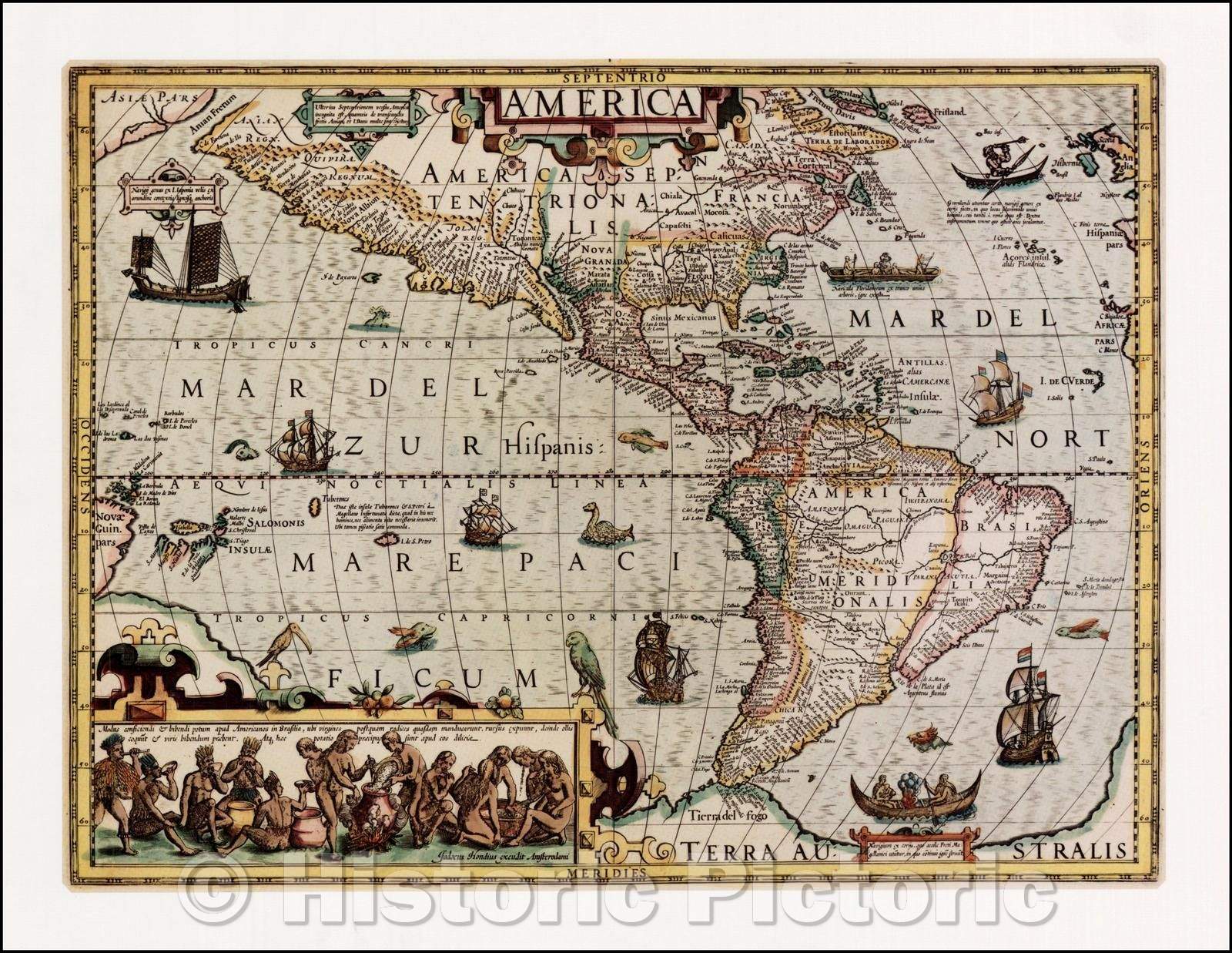 Historic Map - America (Modern Reproduction), 1606, Jodocus Hondius - Vintage Wall Art