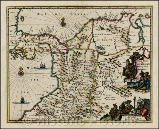 Historic Map - Terra Firma et Novum Regnum Granatense et Popayan, 1671, John Ogilby - Vintage Wall Art