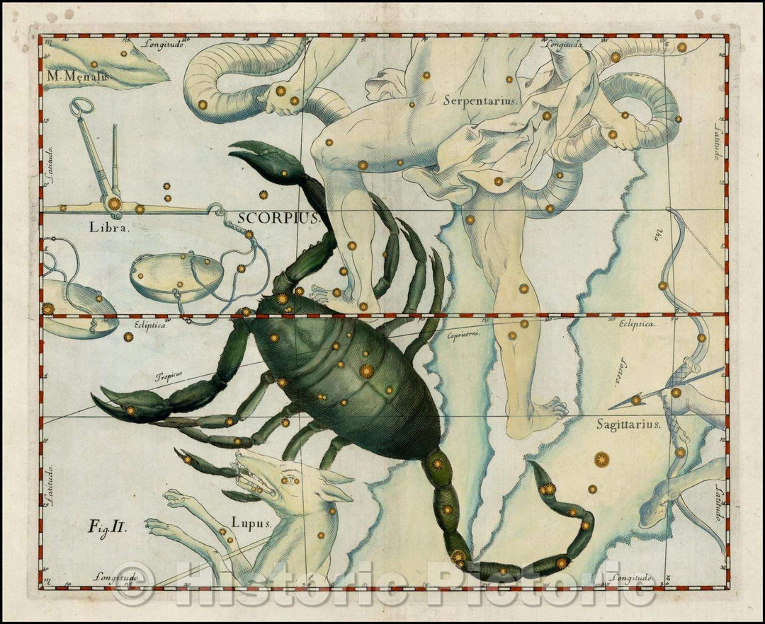 Historic Map - Scorpius (Stars heightened in gold), 1687, Johannes Hevelius - Vintage Wall Art