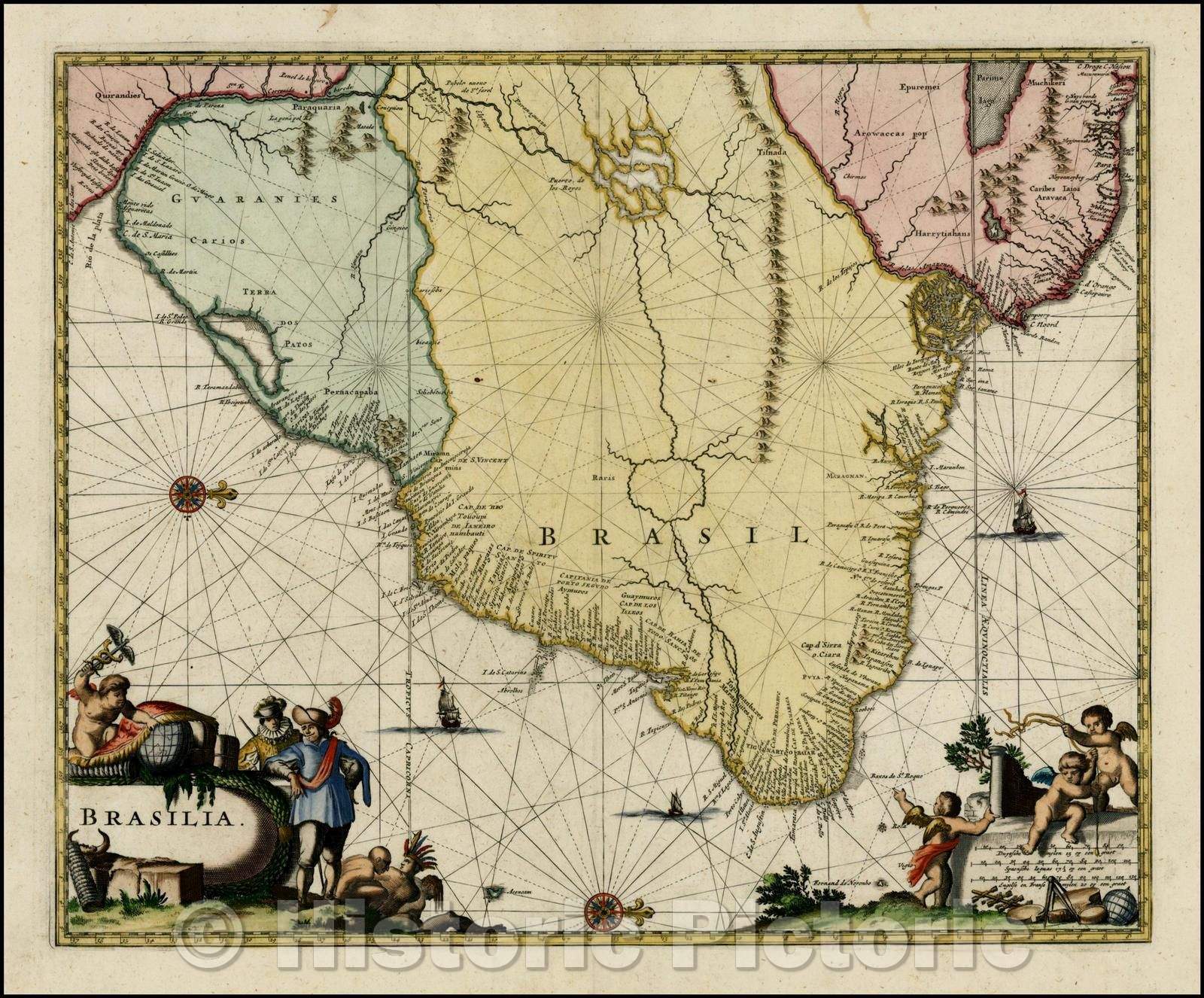 Historic Map - Brasilia, 1671, John Ogilby - Vintage Wall Art