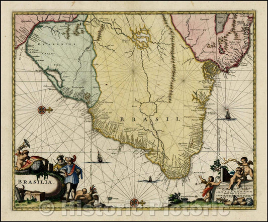 Historic Map - Brasilia, 1671, John Ogilby - Vintage Wall Art
