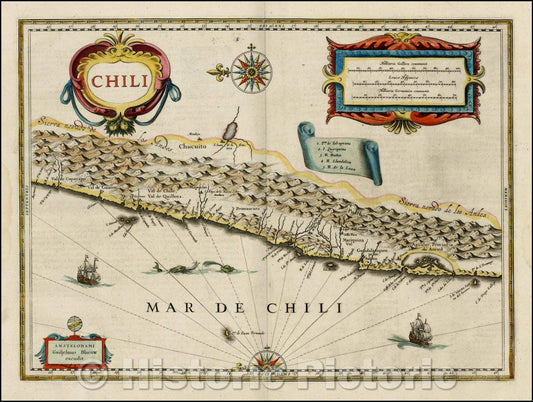 Historic Map - Chili, 1640, Willem Janszoon Blaeu - Vintage Wall Art