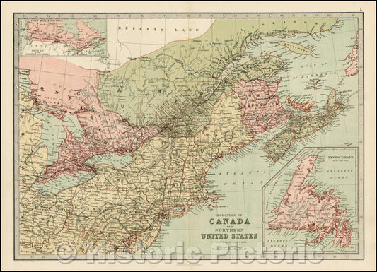 Historic Map - Dominion of Canada and Northern United States, 1875, T. Ellwood Zell - Vintage Wall Art