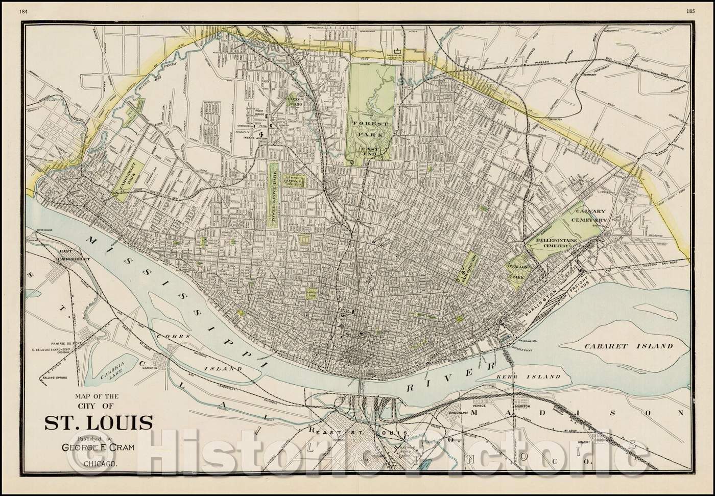 Historic Map - Map of the City of St Louis, 1898, George F. Cram - Vintage Wall Art